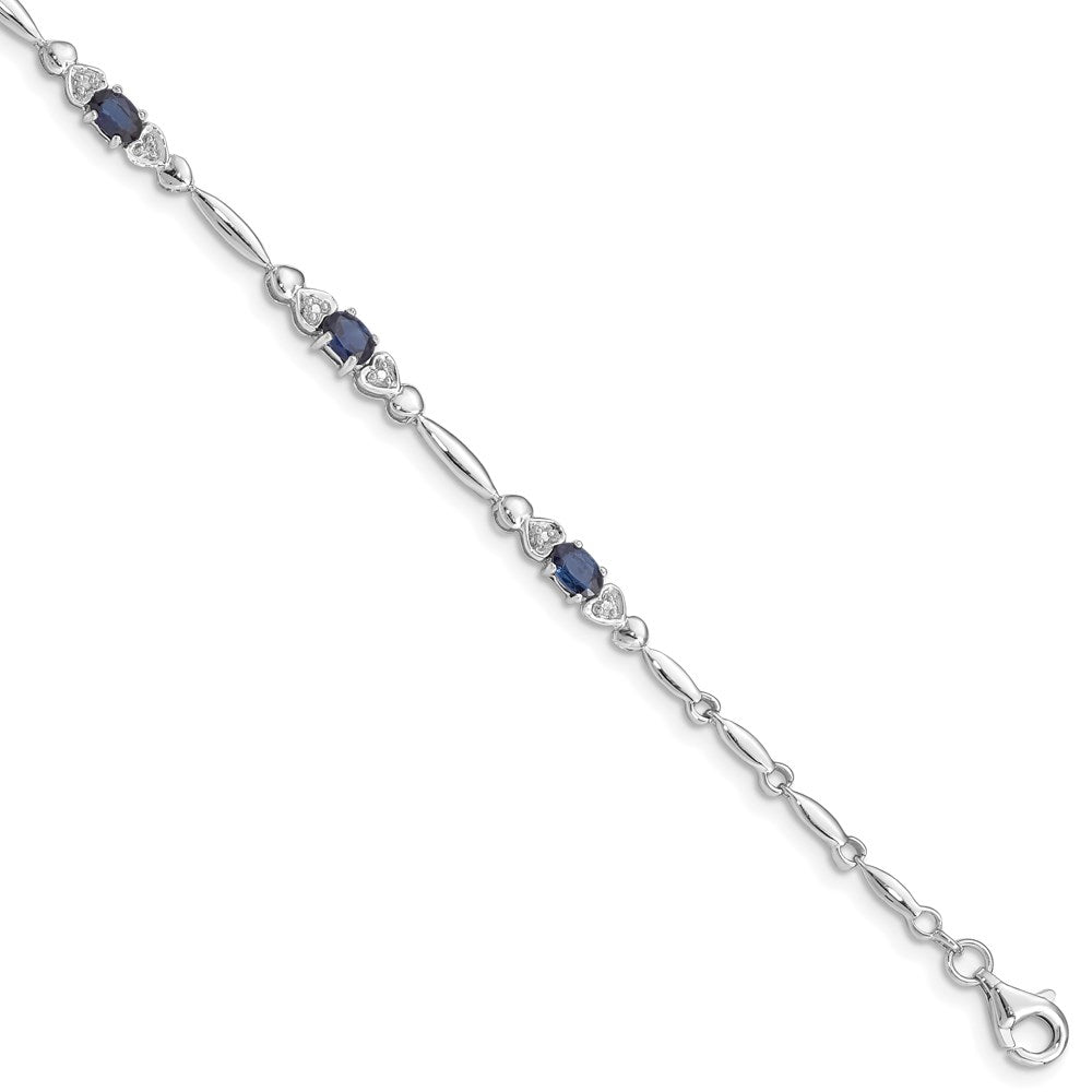 Sterling Silver Rhodium-plated Sapphire and Diamond Bracelet - 5