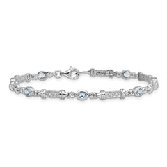 Sterling Silver Rhodium-plated Aquamarine and Diamond Bracelet - 2
