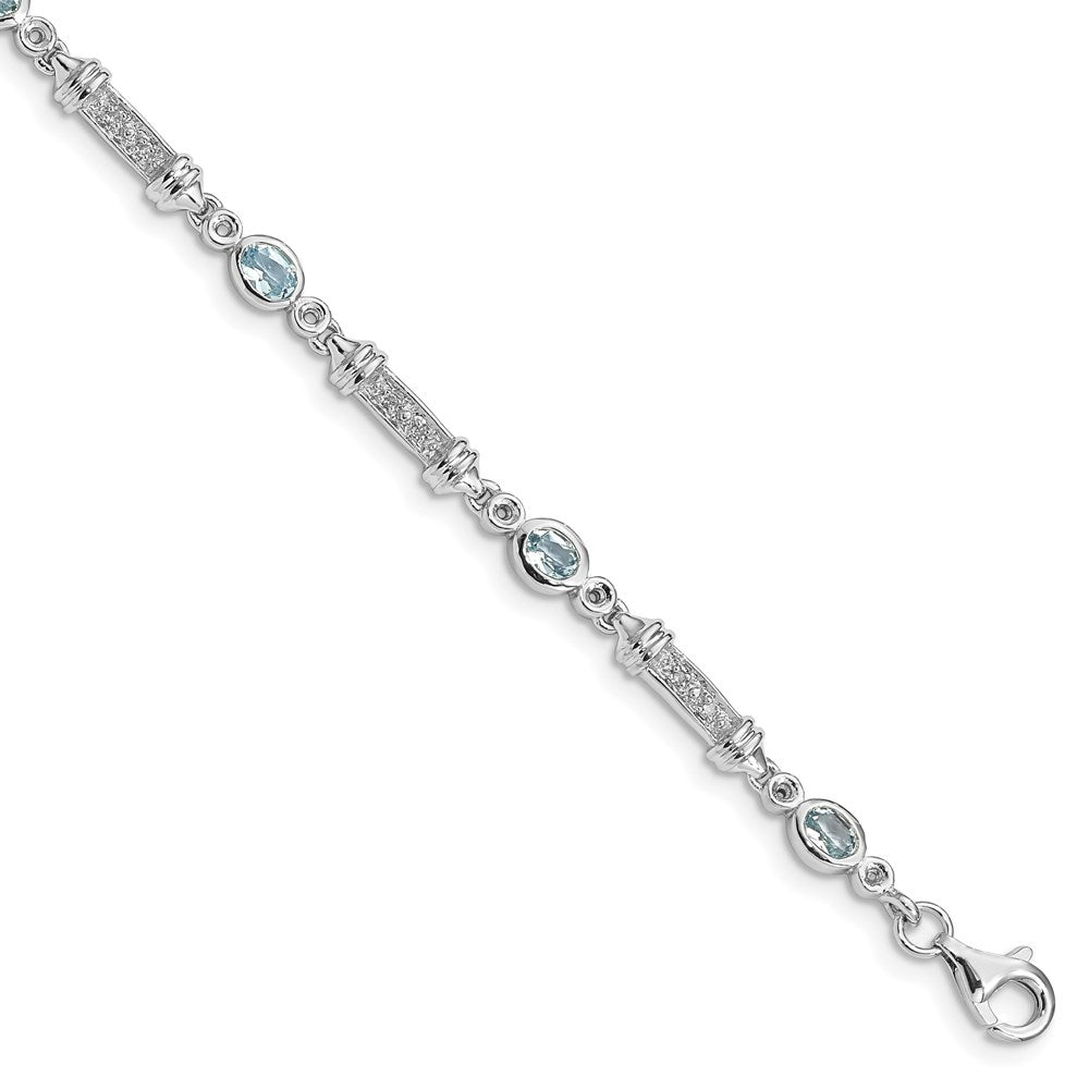 Sterling Silver Rhodium-plated Aquamarine and Diamond Bracelet - 2