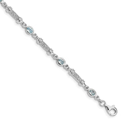 Sterling Silver Rhodium-plated Aquamarine and Diamond Bracelet - 2