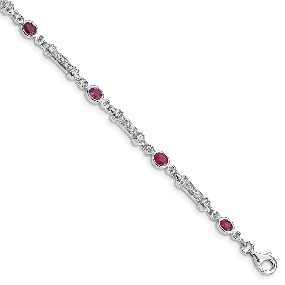 Sterling Silver Rhodium-plated Composite Ruby and Diamond Bracelet - 3