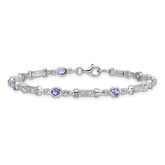 Sterling Silver Rhodium-plated Tanzanite and Diamond Bracelet - 2
