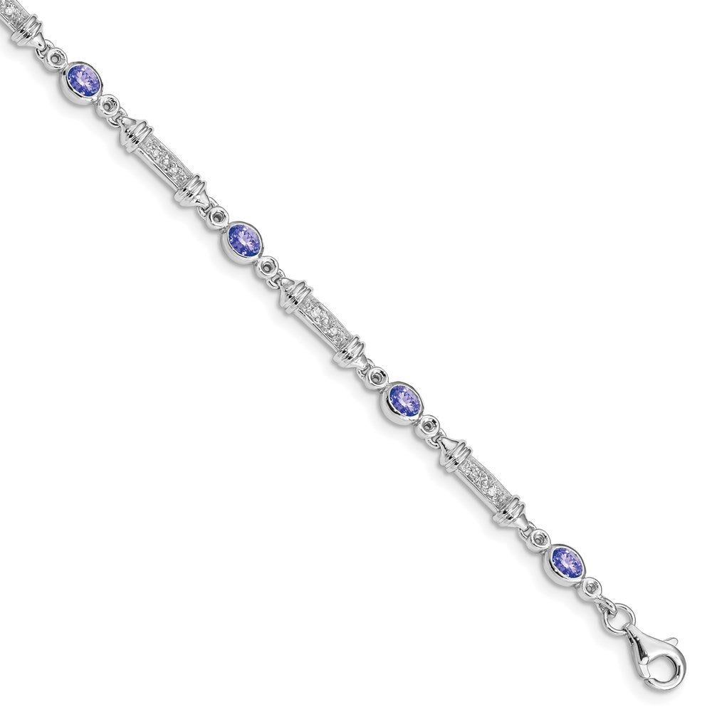 Sterling Silver Rhodium-plated Tanzanite and Diamond Bracelet - 2
