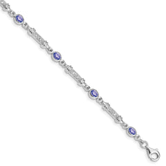 Sterling Silver Rhodium-plated Tanzanite and Diamond Bracelet - 2