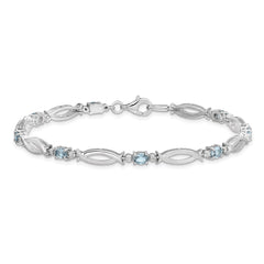 Sterling Silver Rhodium-plated Aquamarine and Diamond Bracelet - 3