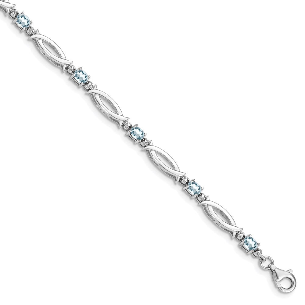 Sterling Silver Rhodium-plated Aquamarine and Diamond Bracelet - 3