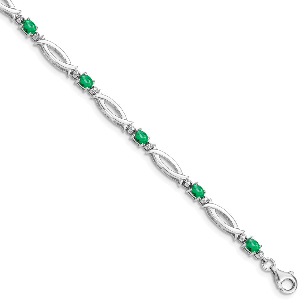 Sterling Silver Rhodium-plated Emerald and Diamond Bracelet - 3