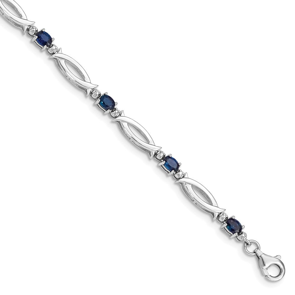 Sterling Silver Rhodium-plated Sapphire and Diamond Bracelet - 3