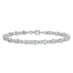 Sterling Silver Rhodium-plated Aquamarine and Diamond Bracelet - 4