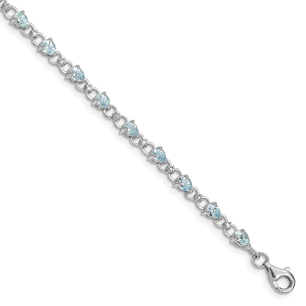 Sterling Silver Rhodium-plated Aquamarine and Diamond Bracelet - 4
