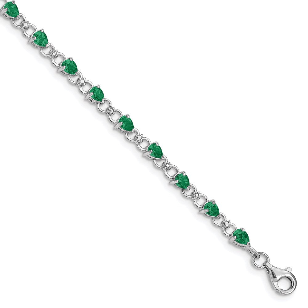 Sterling Silver Rhodium-plated Emerald and Diamond Bracelet - 2