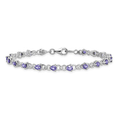 Sterling Silver Rhodium-plated Tanzanite and Diamond Bracelet - 3