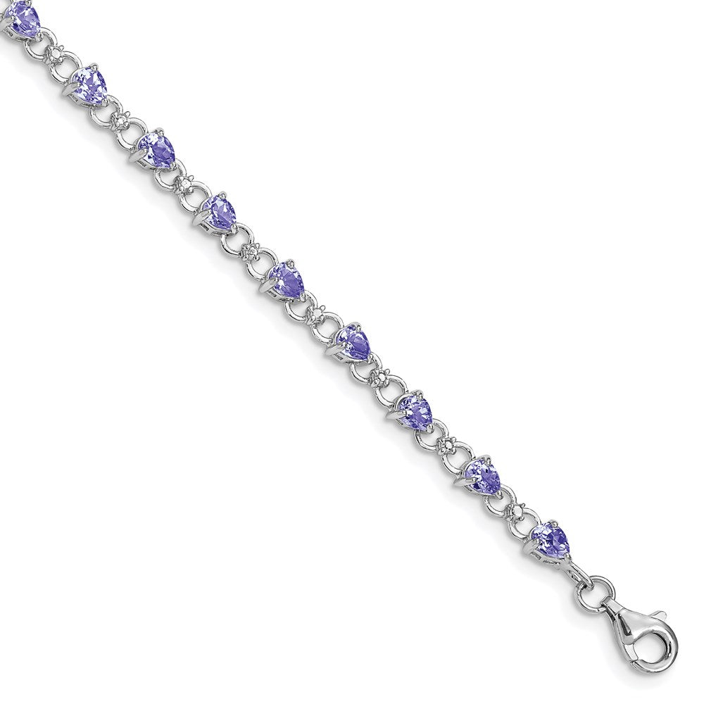 Sterling Silver Rhodium-plated Tanzanite and Diamond Bracelet - 3