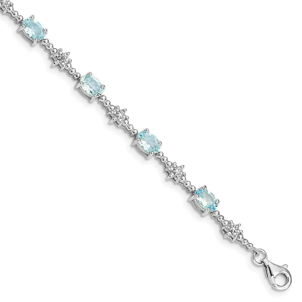 Sterling Silver Rhodium-plated Aquamarine and Diamond Bracelet - 5