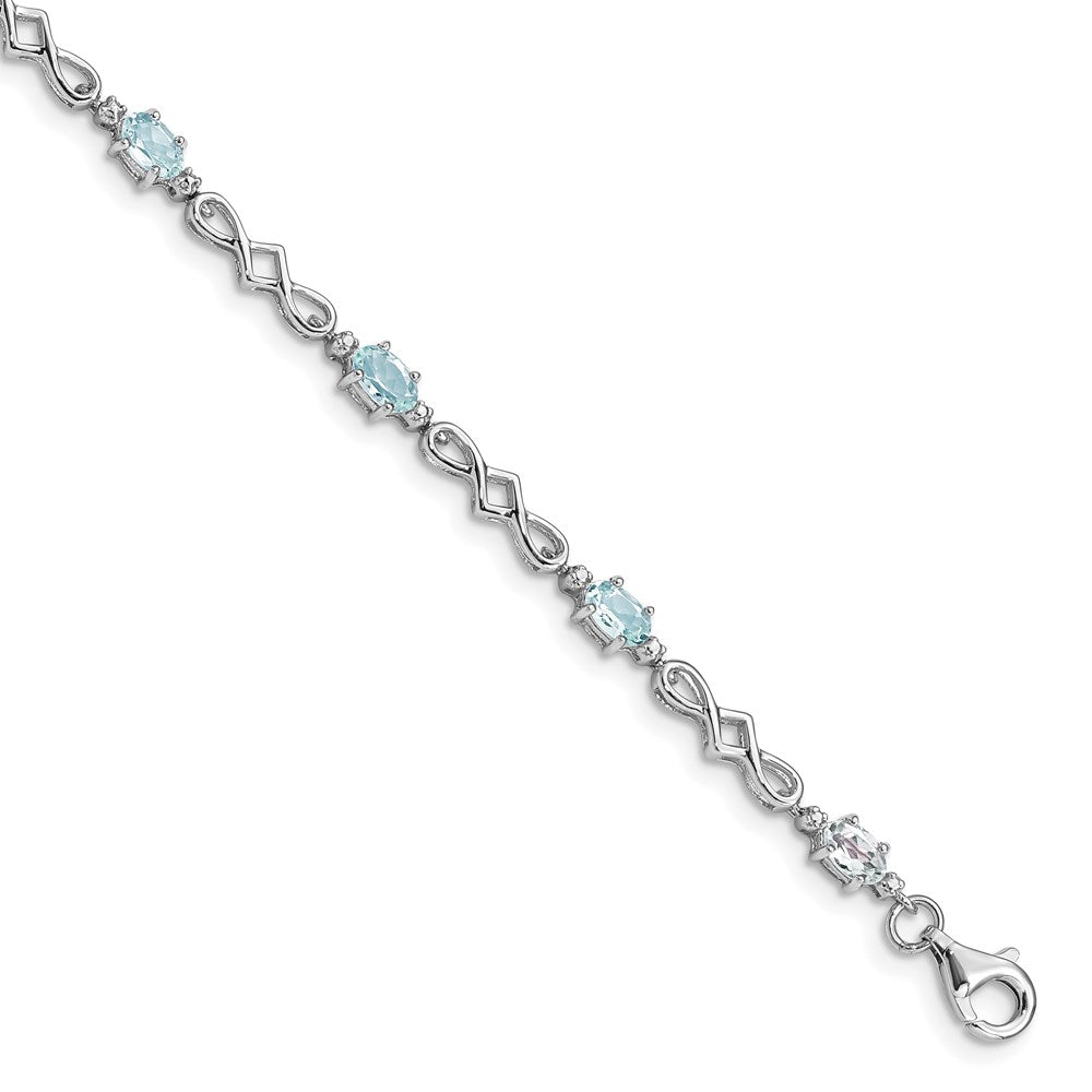 Sterling Silver Rhodium-plated Aquamarine and Diamond Bracelet - 6