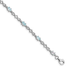 Sterling Silver Rhodium-plated Aquamarine and Diamond Bracelet - 6