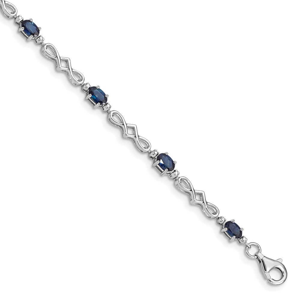 Sterling Silver Rhodium-plated Sapphire and Diamond Bracelet - 6