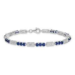 Sterling Silver Rhodium-plated Sapphire and Diamond Bracelet - 2
