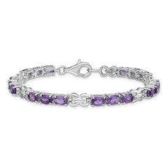 Sterling Silver Rhodium-plated Amethyst Bracelet - 8