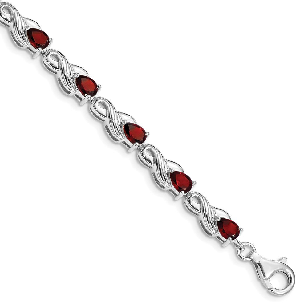 Sterling Silver Rhodium-plated Garnet Bracelet - 5
