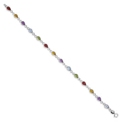 Sterling Silver Rhodium Plated Rainbow Gemstone Bracelet