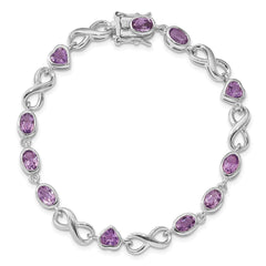 Sterling Silver Rhodium-plated Oval Heart Amethyst Bracelet