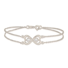 Sterling Silver Polished CZ Heart Two-strand Bracelet