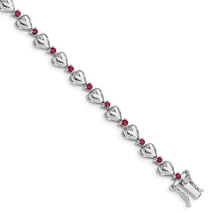 Sterling Silver Rhodium-plated & Ruby Heart Bracelet