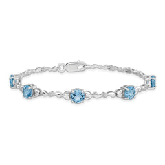 Sterling Silver Rhodium-plated Lt. Swiss Blue Topaz & Diamond Bracelet