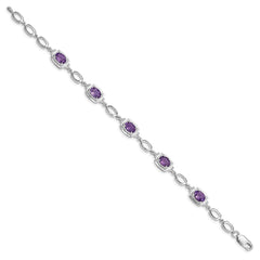 Sterling Silver Rhodium-plated Amethyst Link Bracelet