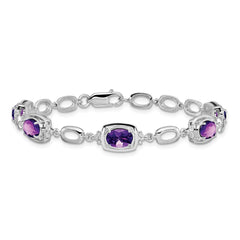 Sterling Silver Rhodium-plated Amethyst Link Bracelet