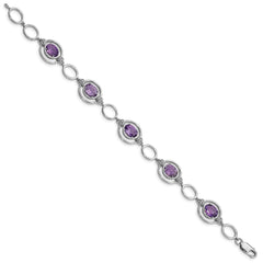 Sterling Silver Rhodium-plated Amethyst Open Link Bracelet