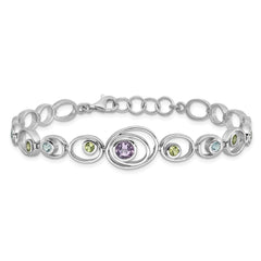 Sterling Silver Rhodium-plated w/Peridot, Blue Topaz &Amethyst Bracelet