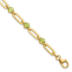 Sterling Silver Gold-tone 5mm 3.6PE Peridot Paperclip Chain Bracelet