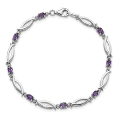 Sterling Silver Rhodium-plated Amethyst and Diamond 7.25in Bracelet