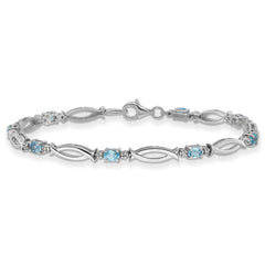 SS Rhodium-plated Light Swiss Blue Topaz and Diamond Bracelet