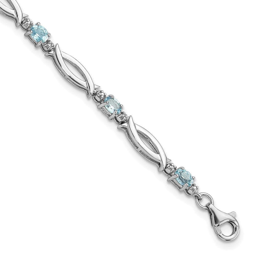 SS Rhodium-plated Light Swiss Blue Topaz and Diamond Bracelet