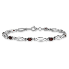 Sterling Silver Rhodium-plated Garnet and Diamond 7.25in Bracelet