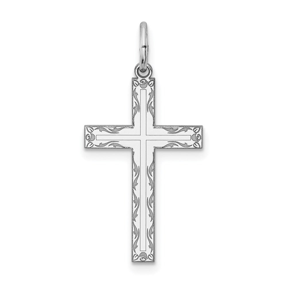 Sterling Silver Rhodium-plated Laser Designed Cross Pendant - 50