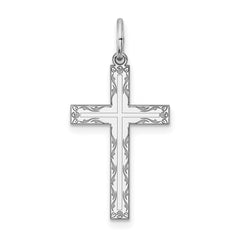 Sterling Silver Rhodium-plated Laser Designed Cross Pendant - 50