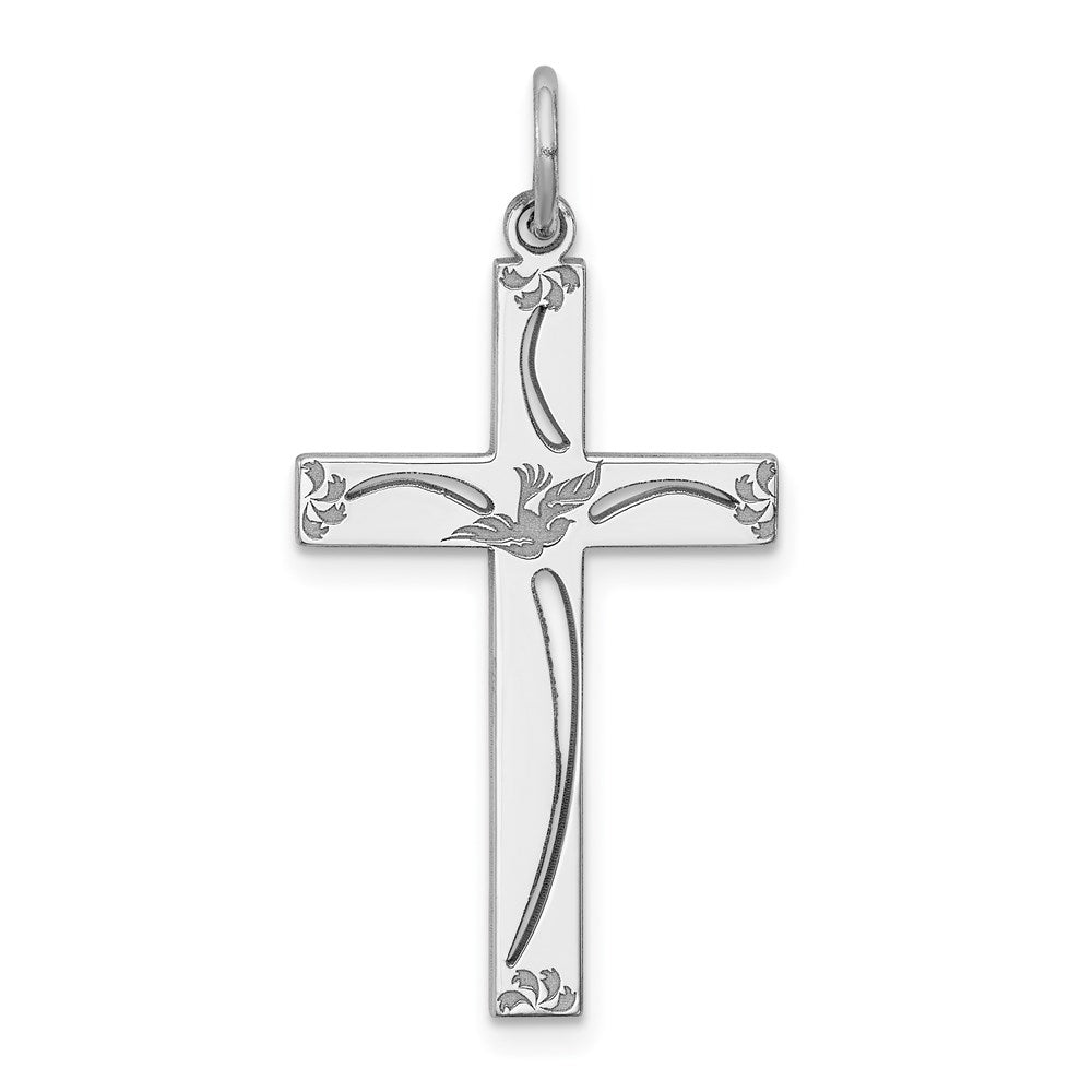 Sterling Silver Rhodium-plated Laser Designed Cross Pendant - 42