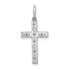 Sterling Silver Rhodium-plated Laser Designed Cross Pendant - 43