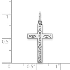 Sterling Silver Rhodium-plated Laser Designed Cross Pendant - 44