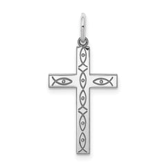 Sterling Silver Rhodium-plated Laser Designed Cross Pendant - 44
