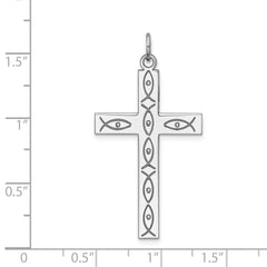 Sterling Silver Rhodium-plated Laser Designed Cross Pendant - 45