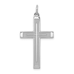 Sterling Silver Rhodium-plated Laser Designed Cross Pendant - 46