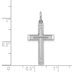 Sterling Silver Rhodium-plated Laser Designed Cross Pendant - 14