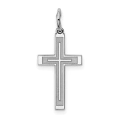 Sterling Silver Rhodium-plated Laser Designed Cross Charm - 15