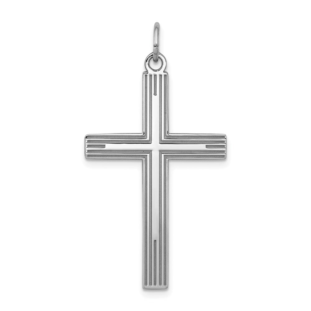 Sterling Silver Rhodium-plated Laser Designed Cross Pendant - 47