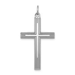 Sterling Silver Rhodium-plated Laser Designed Cross Pendant - 47